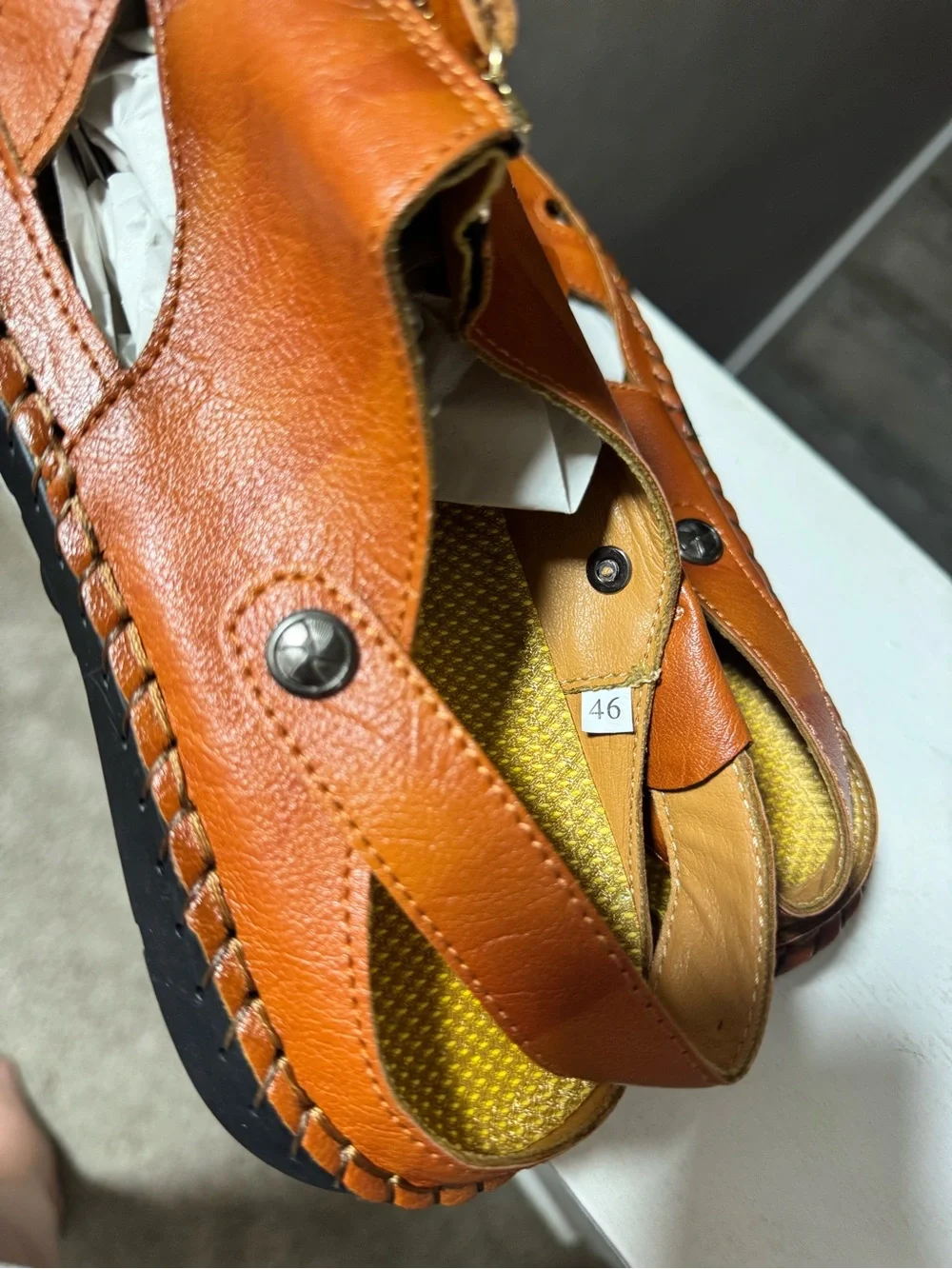 Men's Tan Leather Slingback closed toe Sandals with Zipper Accent 46/12.5